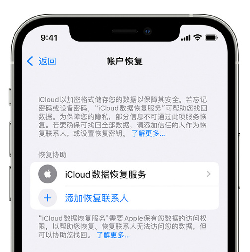 锦江苹果手机维修分享在 iPhone 上设置帐户恢复联系人的方法 
