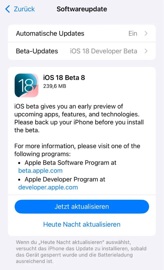 锦江苹果手机维修分享苹果 iOS / iPadOS 18 开发者预览版 Beta 8 发布 